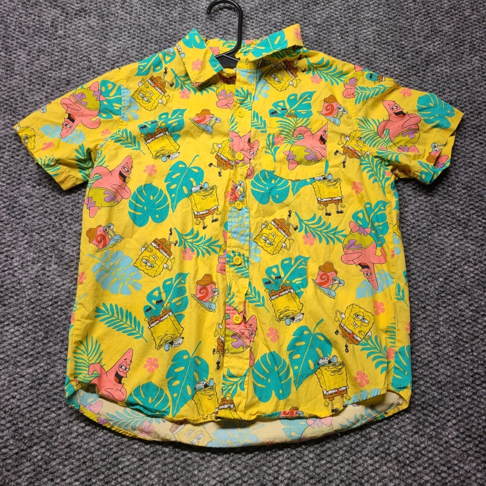 SpongeBob SquarePants Kids Yellow Tropical Button Down Shirt M 8 Patrick vacay